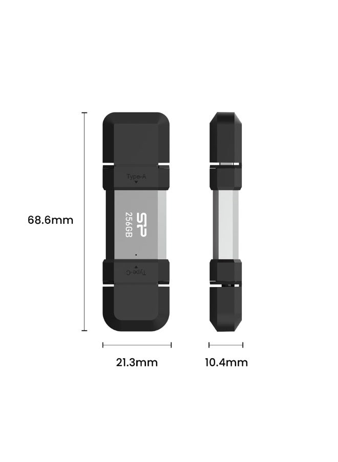 Silicon Power Mobile C51 DUAL USB Drive Type-A Type-C 3.2 Gen1 PC, Mac, iPhone (256GB) - Image 4